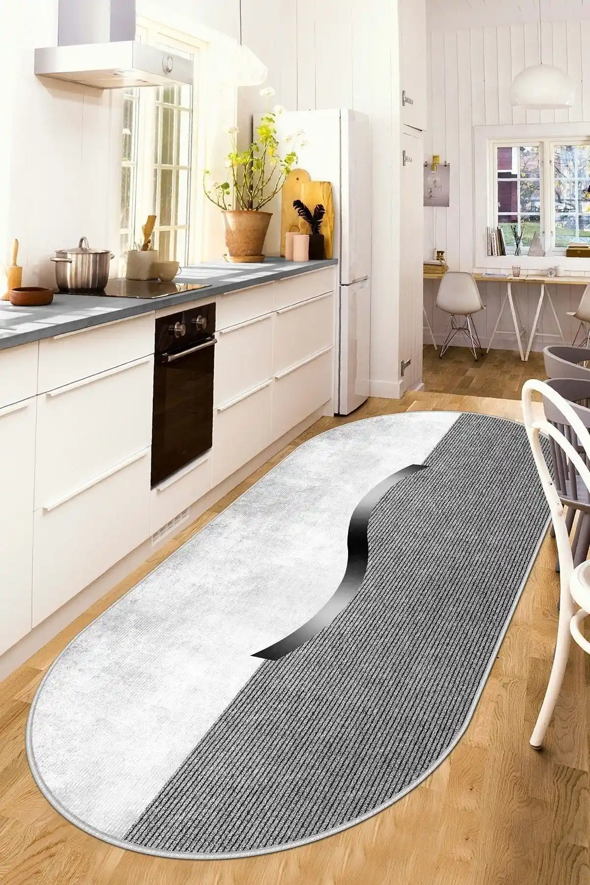 West Home Dijital Baskı Yıkanabilir Kaymaz Taban Leke Tutmaz Oval Mutfak ve Salon Halısı