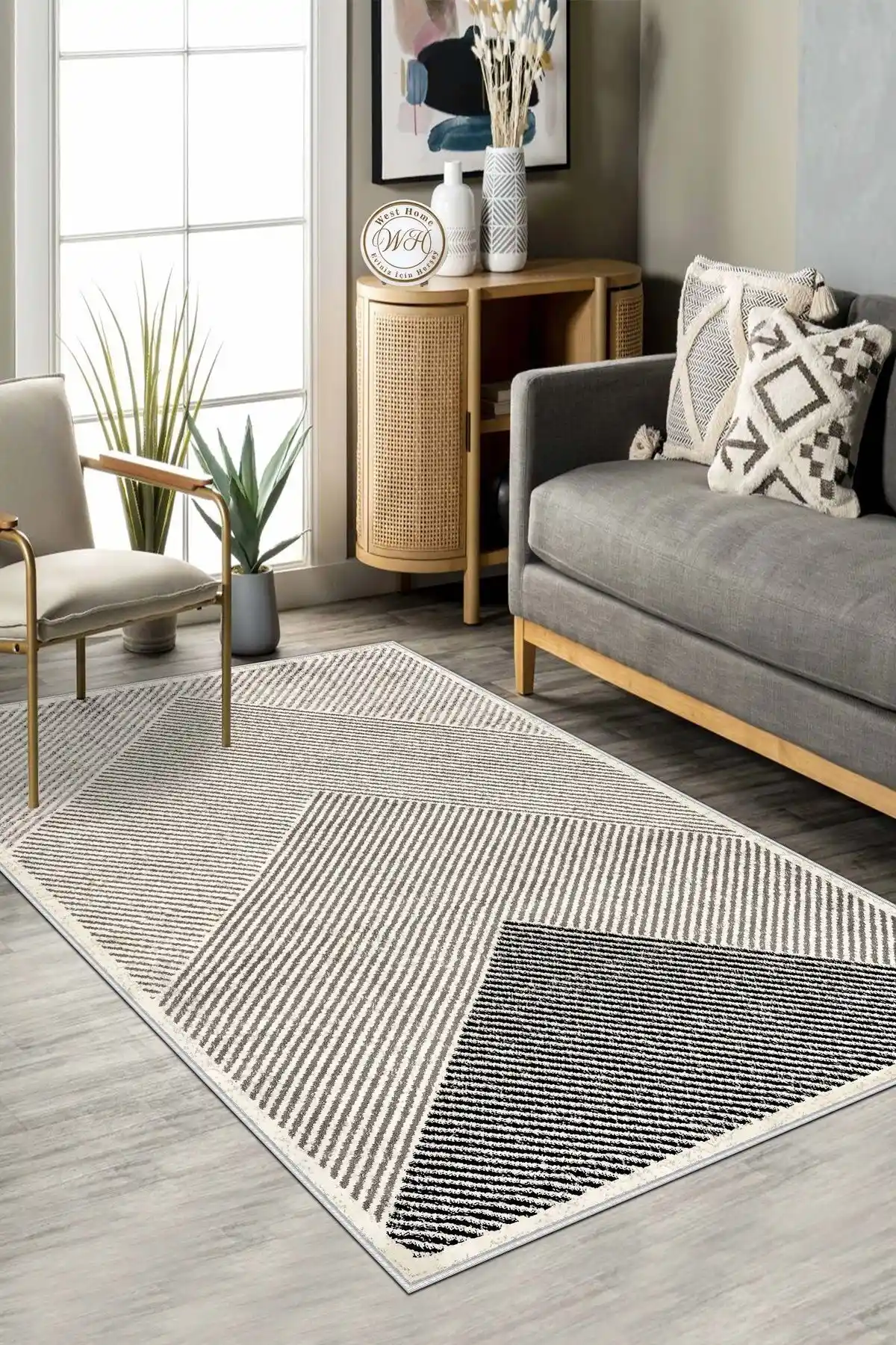 West Home Makinede Yıkanabilir Kaymaz Tabanlı Bej Halı ile Ev Dekorasyonunuzu Tamamlayın