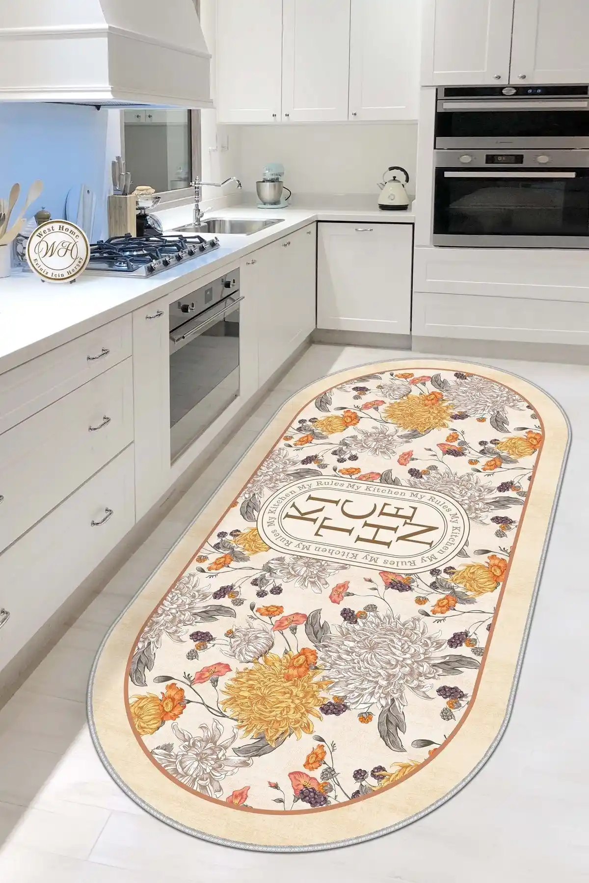 West Home Yıkanabilir Bej Mutfak Halısı: Şık ve Dayanıklı Tasarım Özellikleri