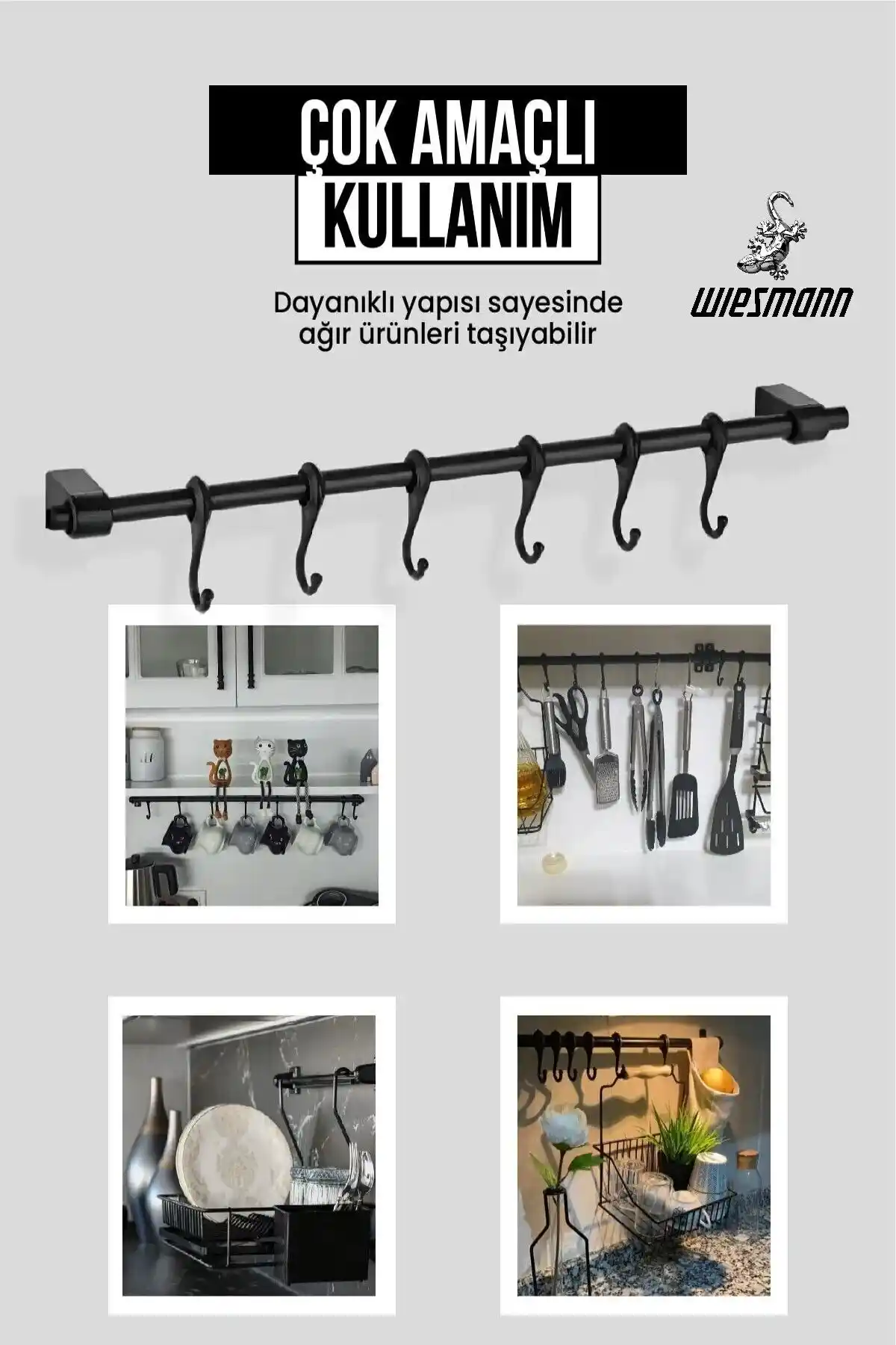 Wiesmann Siyah Çok Amaçlı Mutfak ve Banyo Askısı: Modern ve Dayanıklı Tasarım