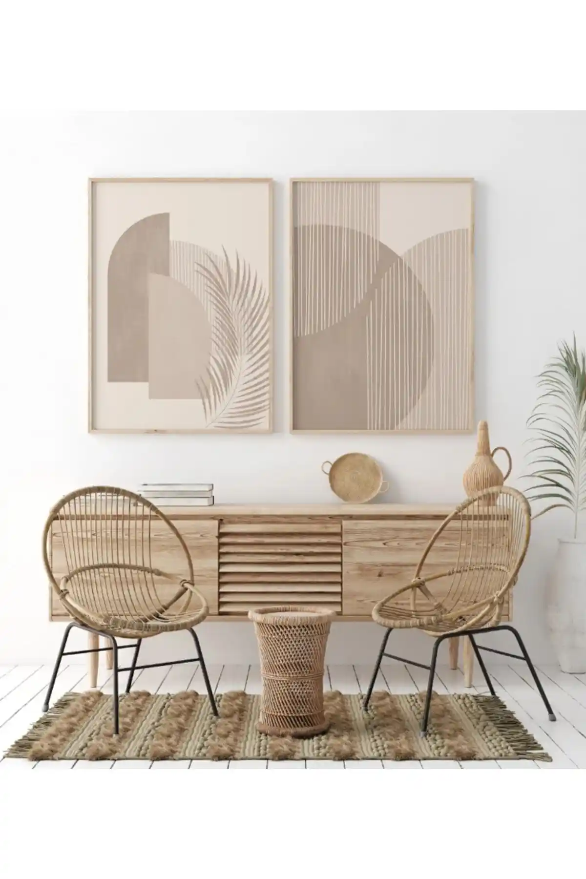 WoodHomeWorks Ahşap Çerçeveli 2'li Soyut Tablo Modern Dekorasyon İçin Şık ve Dayanıklı Seçenek