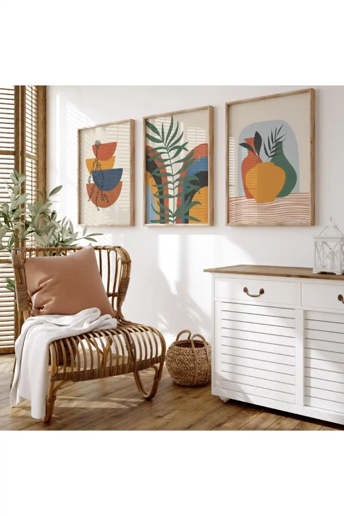 WoodHomeWorks Minimalist Ahşap 3'lü Soyut Dekoratif Tablo Modern Ev ve Ofis Dekorasyonu İçin