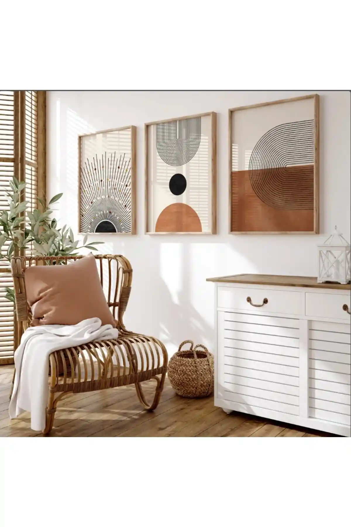 Woodhomeworks Minimalist Ahşap 3'lü Soyut Dekoratif Tablo Seti Modern ve Şık Tasarım