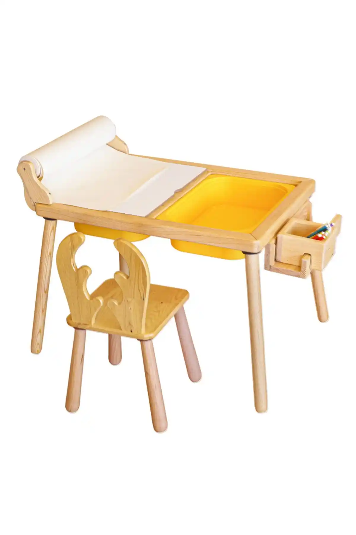 Woodnjoy Masif Ağaç Aktivite ve Çalışma Masası Çocuklar İçin Sağlıklı ve Çok Fonksiyonlu Tasarım