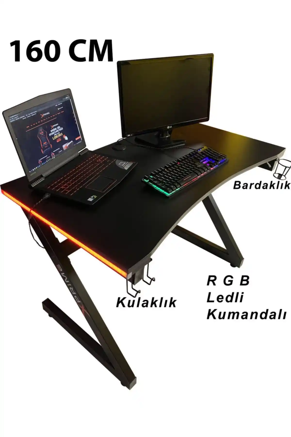 XPRİME Markus RGB Ledli Oyuncu Masası 160 cm ile Oyun ve Çalışma Alanınızı Geliştirin