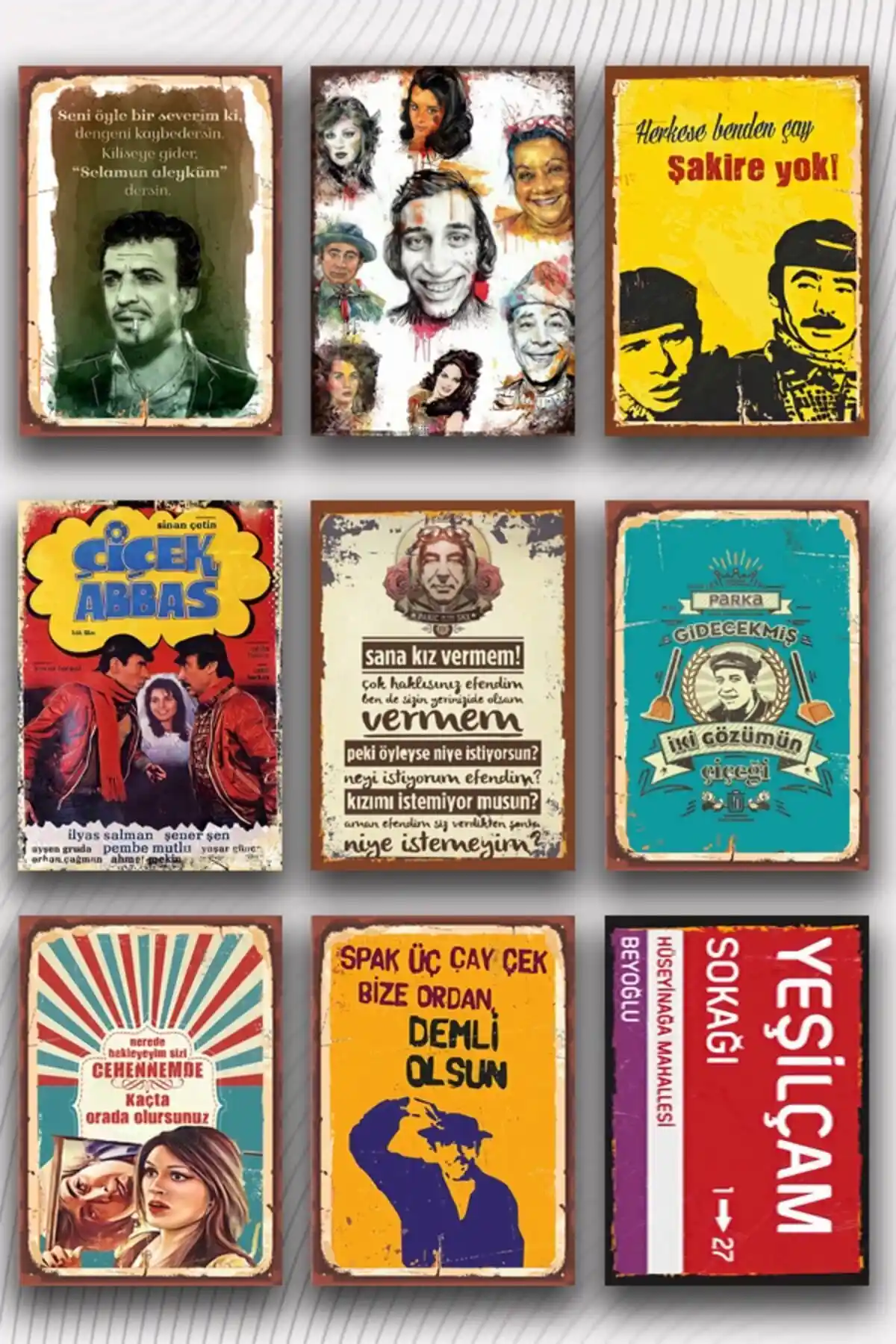 Yeşilçam Temalı Ahşap Tablo Seti ile Nostaljik ve Şık Dekorasyon Alternatifleri