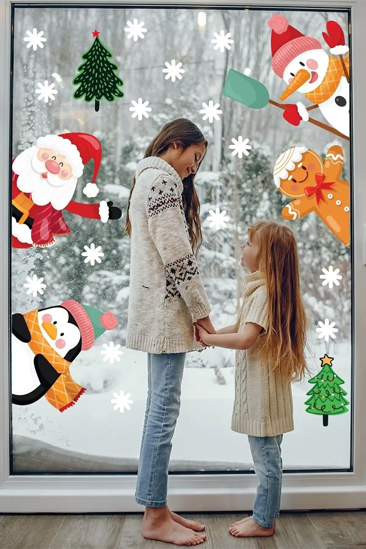 Yılbaşı İçin Renkli ve Dayanıklı Noel Baba ve Figürlü Duvar Stickerleri Seti