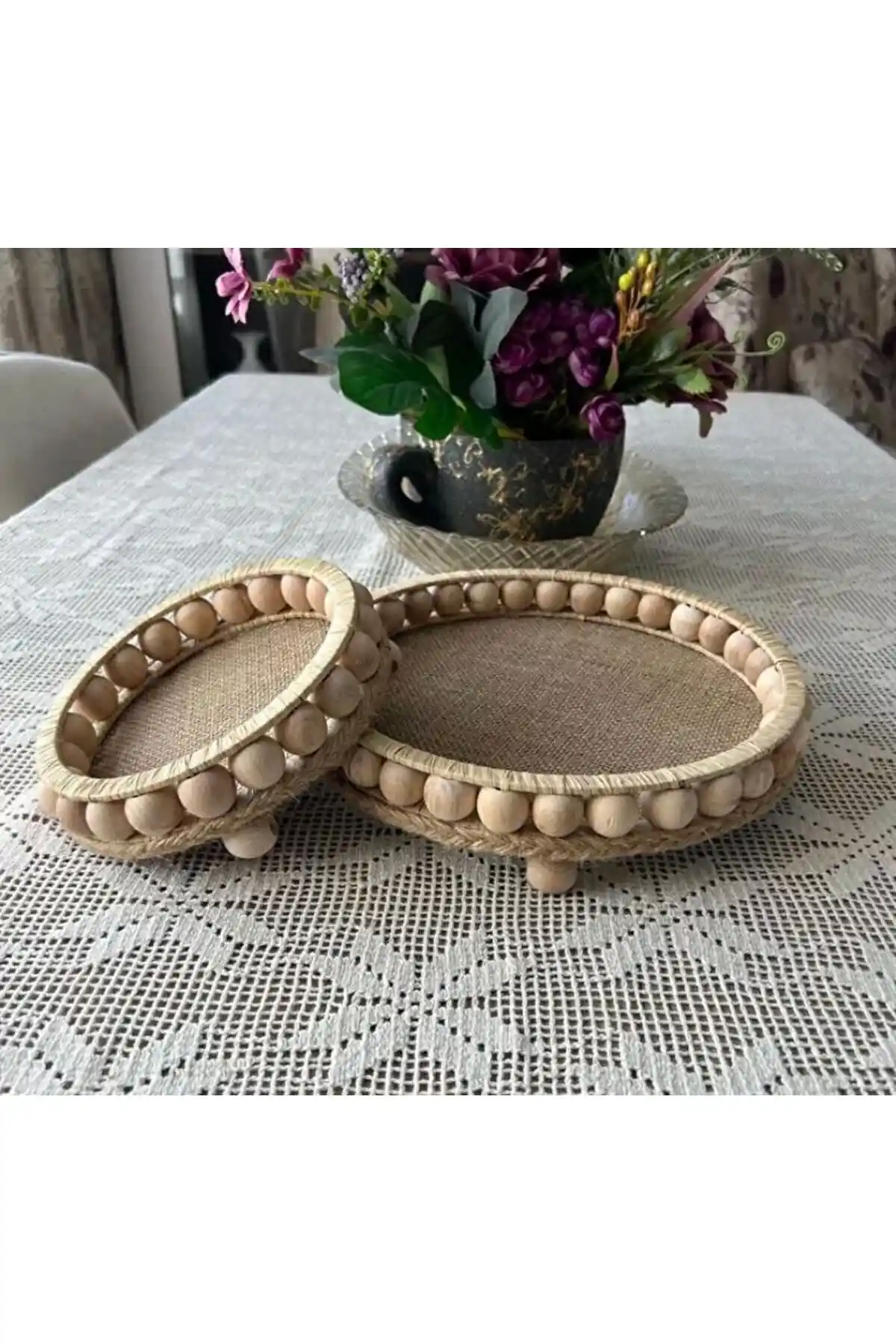 YılÇay Ahşap Boncuklu Hasır Sepetler: Estetik ve Fonksiyonellik Bir Arada