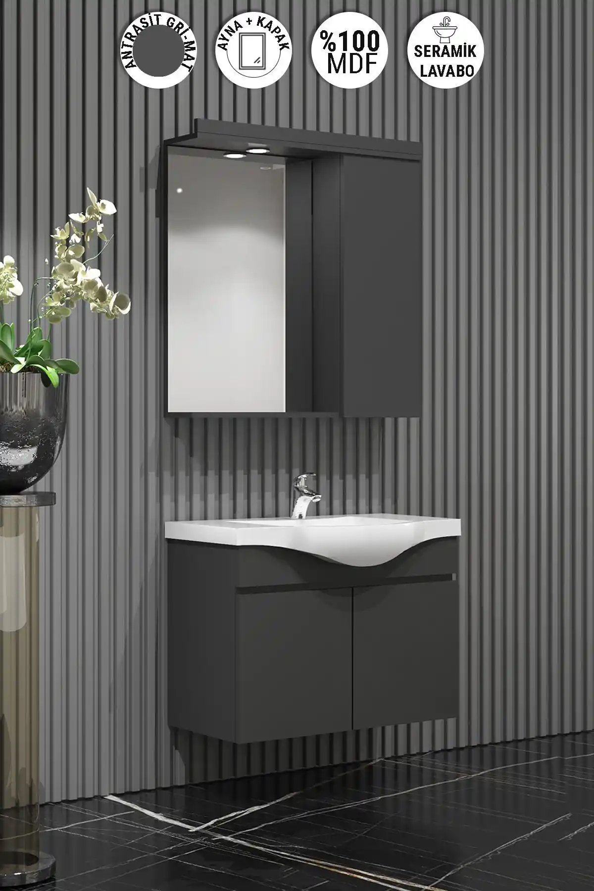 Yılz 55 cm Banyo Dolabı Takımları Antrasit Gri ve Beyaz MDF Karşılaştırması