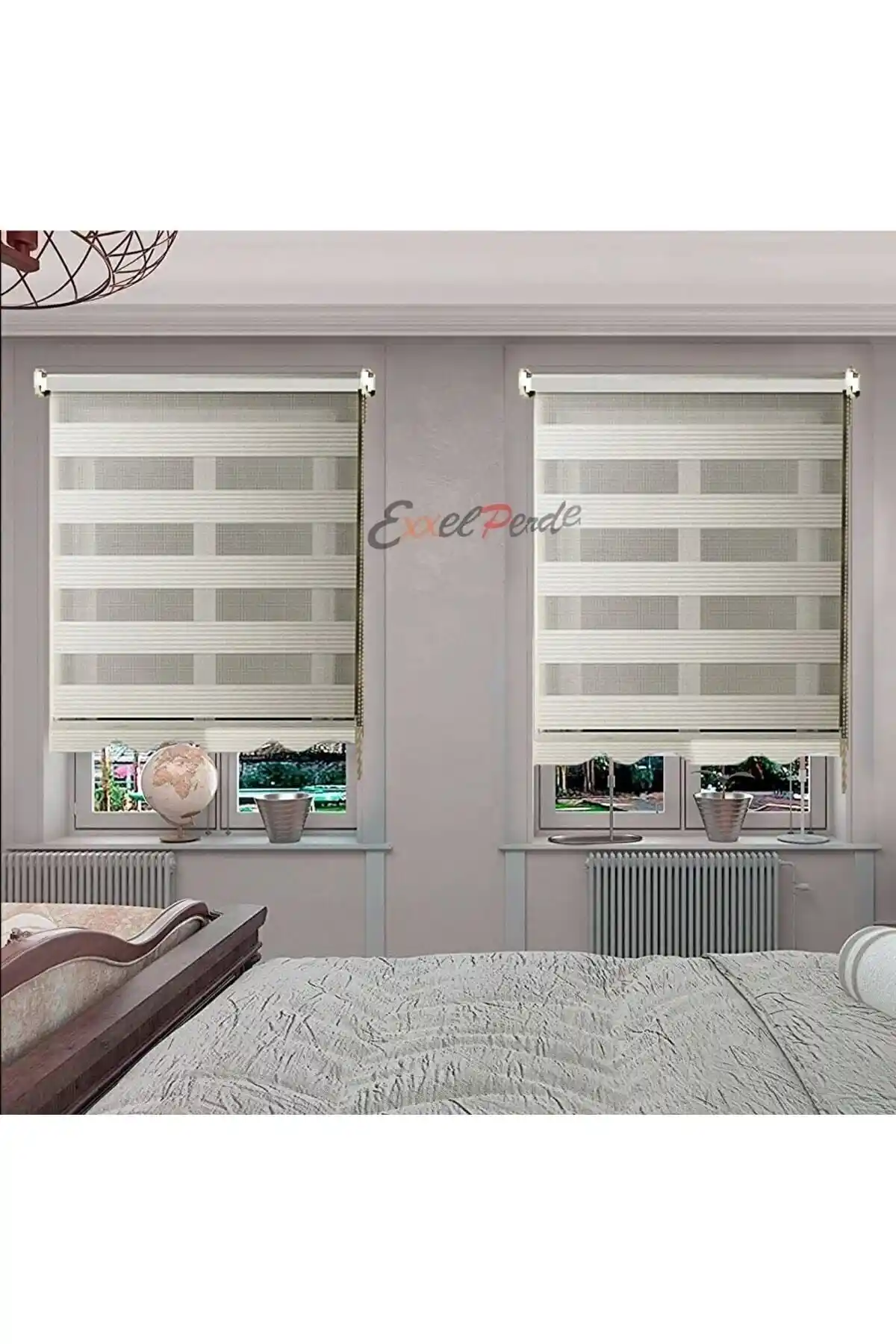 YMK Güneş Perde Zebra Pliseli Ekru Etek Dilimli Modern ve Dayanıklı Tasarım