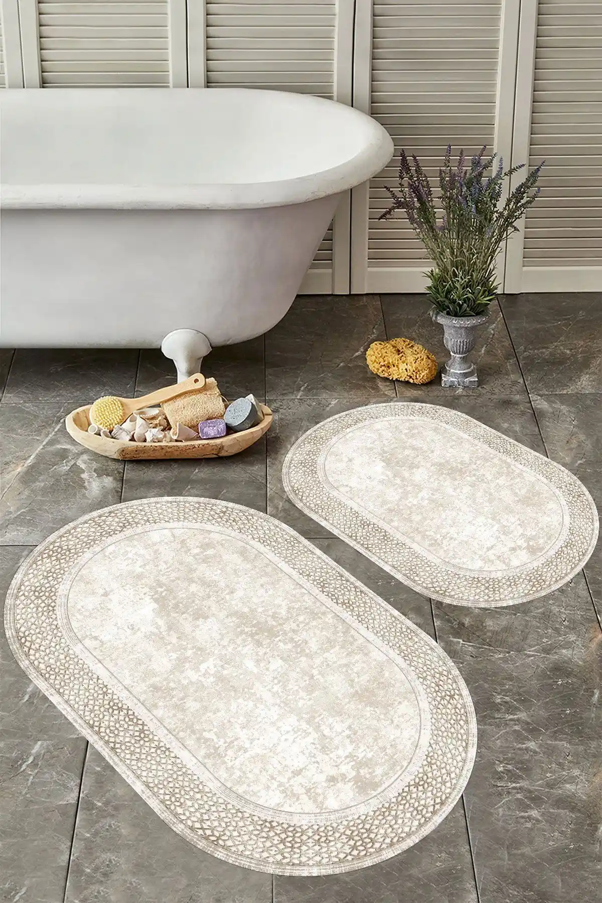 YTR HOME Kaymaz Taban Yıkabilir Toz Leke Tutmaz 2'li Set Modern Banyo Paspasları
