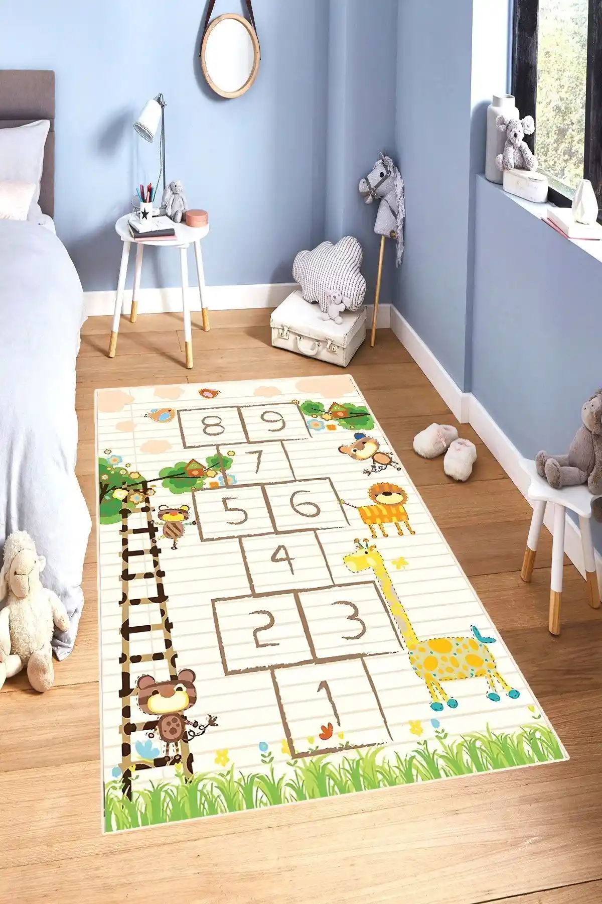 YTR HOME Makinede Yıkanabilir Kaymaz Tabanlı Çocuk ve Bebek Odası Halısı