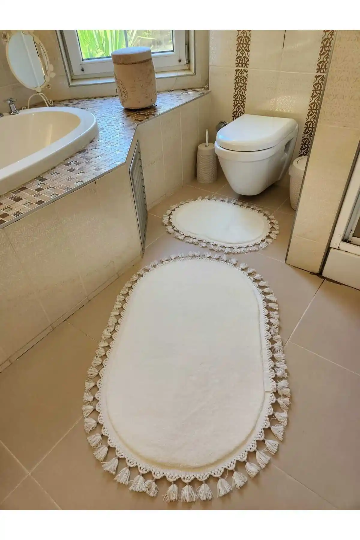 YTR HOME Yıkanabilir Kaymaz Peluş Banyo Paspası 2'li Set Modern ve Güvenli Tasarım