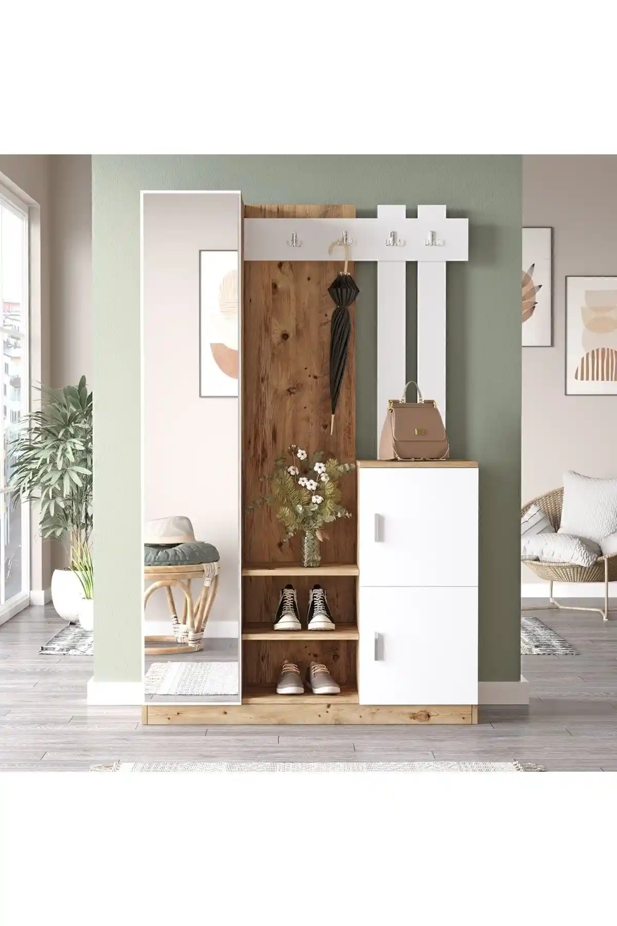 Yurudesign Roger Serisi Çam-Beyaz Mobilya, Modern ve Fonksiyonel Giriş ve Oturma Odası Ürünü