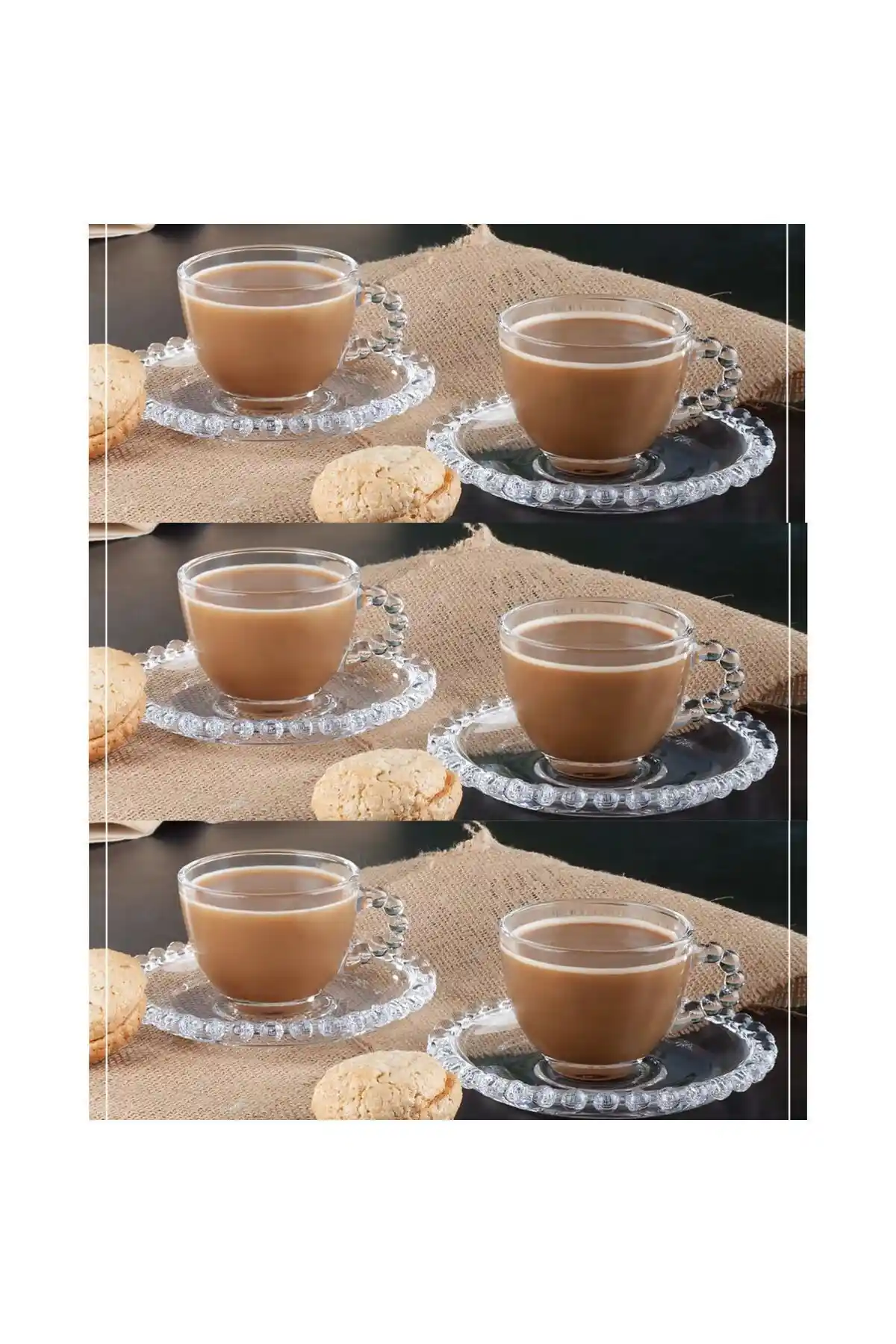 YzHome 6 Kişilik Kristal Taşlı Cam Kahve Fincan Takımı - Şık ve Dayanıklı Set