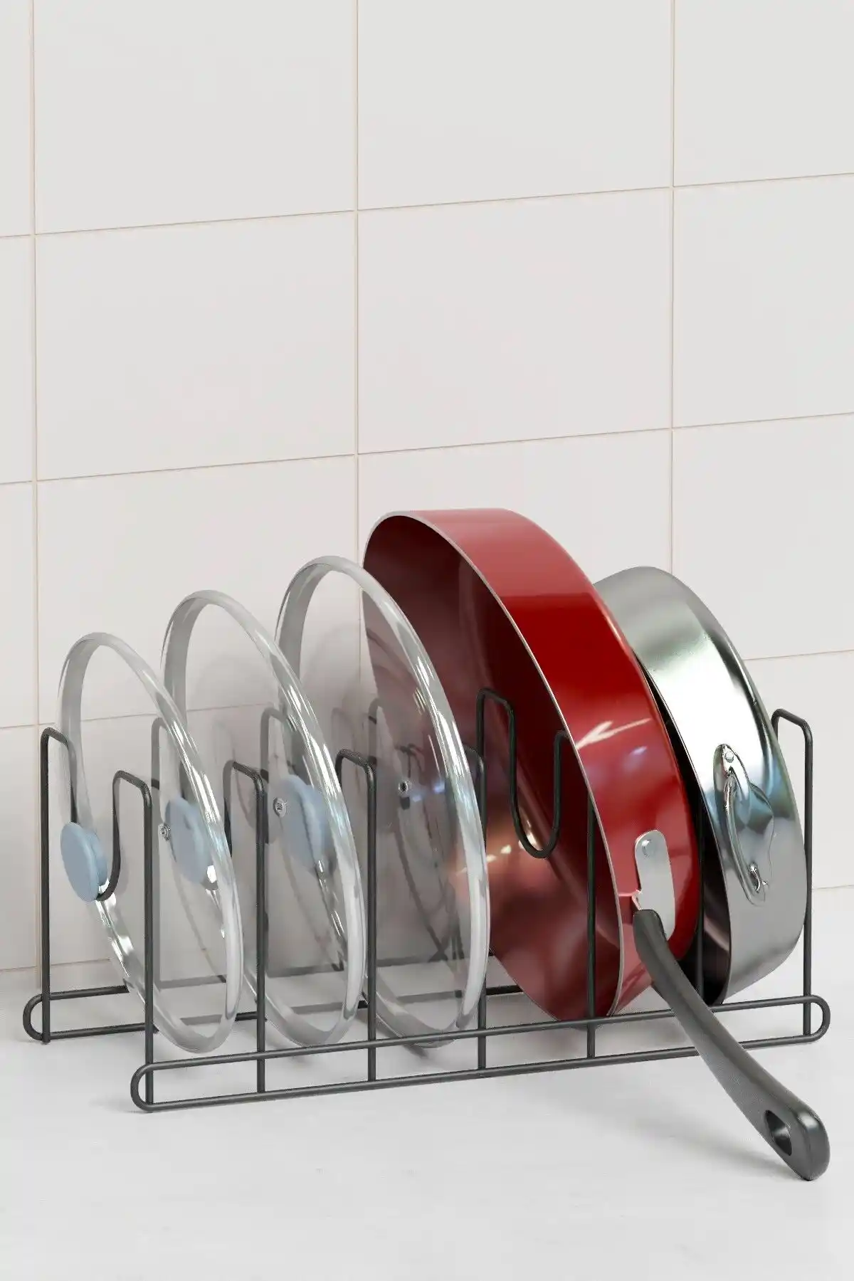 Zabata Metal Siyah Renk Tava ve Tencere Kapağı Düzenleyici Raf ile Mutfak Organizasyonunu Geliştirin