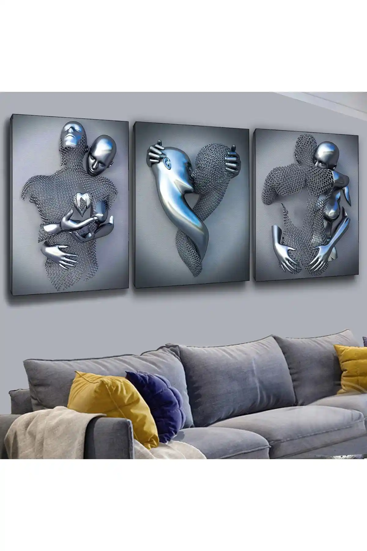 Zevahir 3'lü Kanvas Tablo Seti Modern İç Mekân Dekorasyonu İçin Uygun