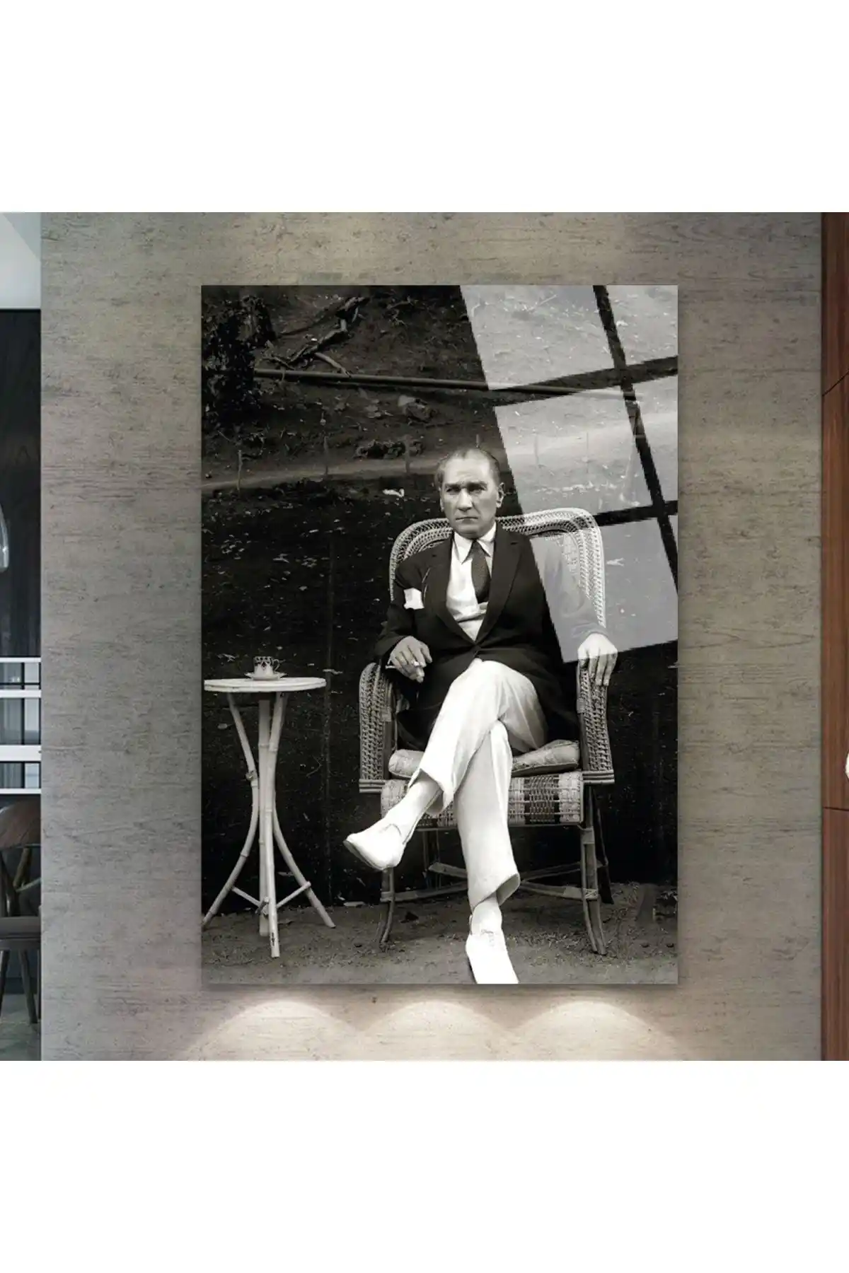 Zevahir Mobilya Dekorasyon Siyah Beyaz Mustafa Kemal Atatürk Kırılmaz Cam Tablo