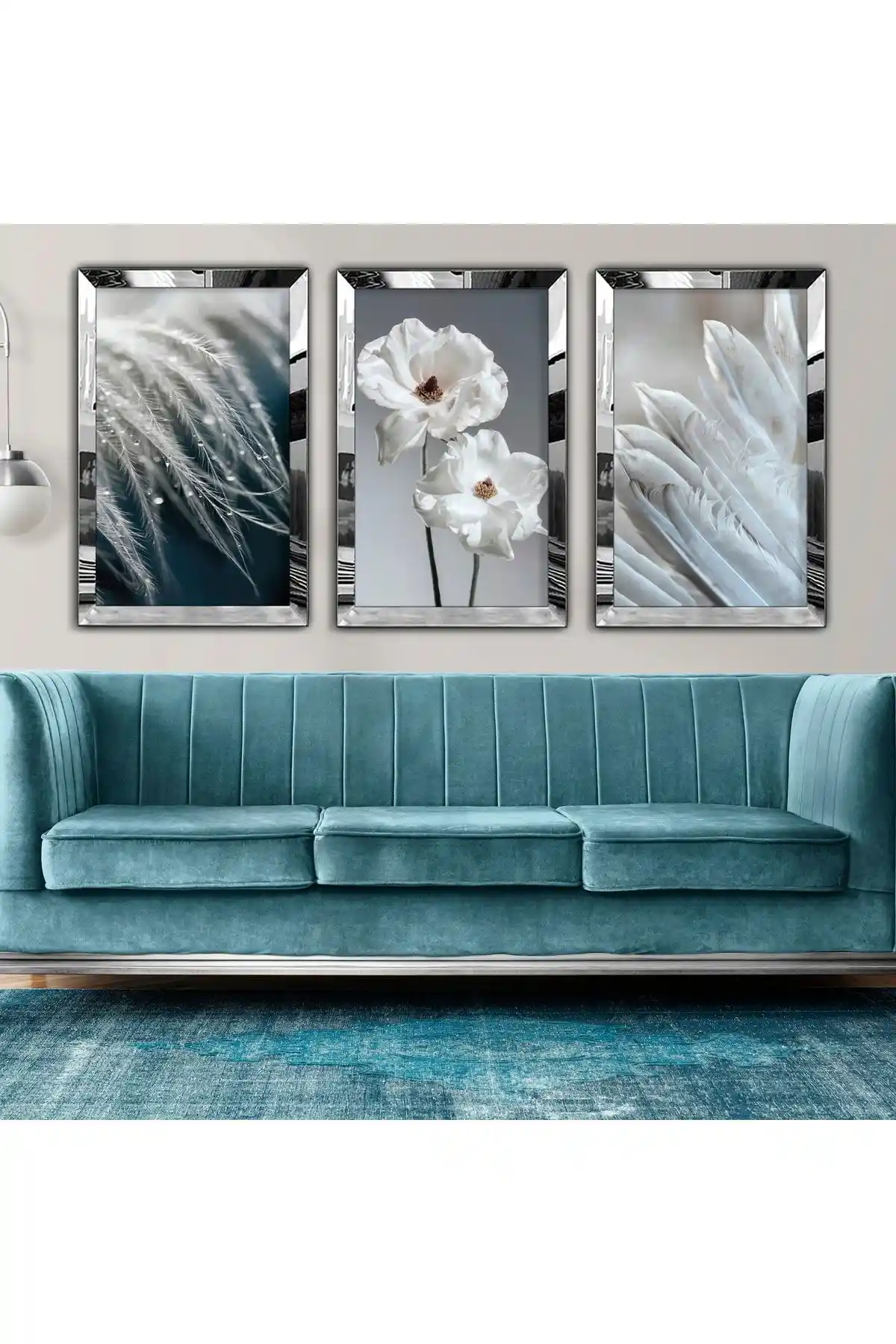 Zevahir Mobilya Üçlü Kolaj Tablo Seti Gri Tonlarda Doğal Temalı Modern Dekorasyon