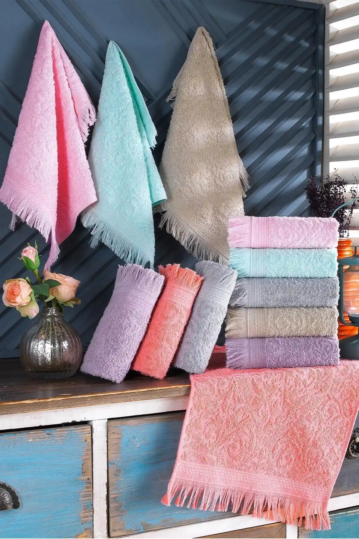 Zeynep Tekstil 12'li 30x50 Cm Pamuklu El ve Yüz Havlu Seti Modern Tasarım