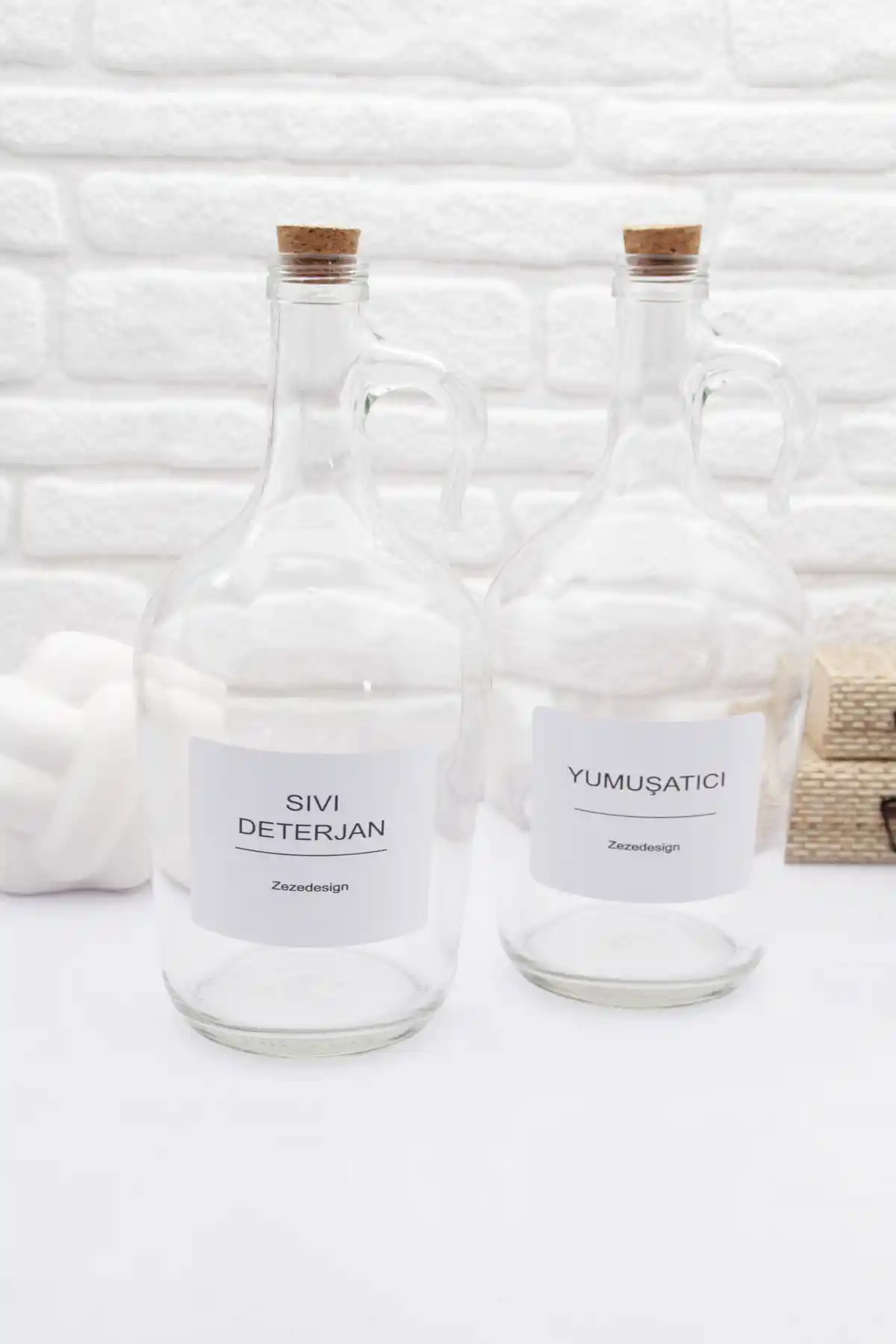 ZezeDesing Cam Banyo Şişesi 1500 ml Mantar Kapak ile Şık ve Dayanıklı Tasarım