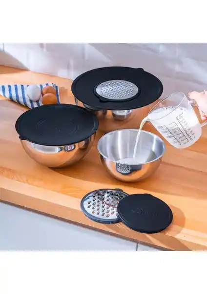 Acar Karat Çelik 9 Parça Rendeli Karıştırma Kabı Seti ile Mutfakta Fonksiyonellik ve Estetik