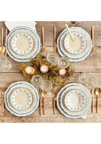 Bella Maison Mabel Seramik Yemek Takımı 48 Parça Mavi Renkli Dayanıklı ve Şık Tasarım