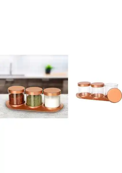 Cansa Bronz Baharat Seti Lüx 3’lü Modern Mutfak Aksesuarı, Dayanıklı ve Şık Tasarım