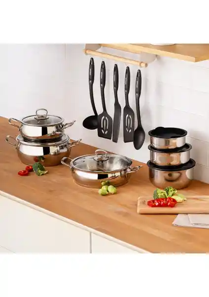 Emsan Karıştır Pişir Sakla 17 Parça Çelik Tencere Seti ile Mutfakta Fonksiyonellik ve Şıklık