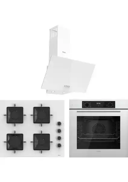 Ferre Flowart Ventora Beyaz 3'lü Ankastre Seti Modern ve Fonksiyonel Mutfak Çözümü