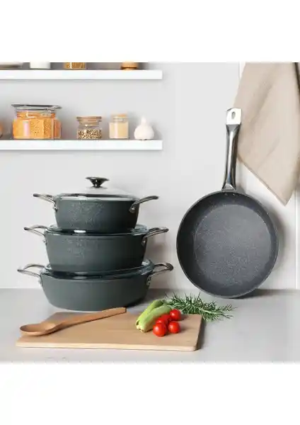 Güral Porselen Antoryum Pro 7 Parça ThermoGuard Granit Tencere Seti Gri