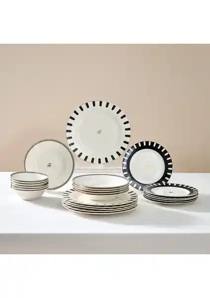 Karaca Elegance Bone 50. Yıl İmza Kore 24 Parça Yemek Takımı Geniş ve Şık Tasarım