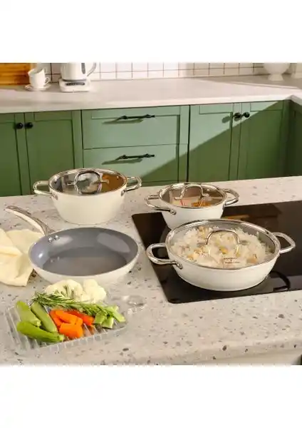 Karaca ve Refika Birgül İş Birliğiyle Tasarlanan Swiss Crystal Tencere Seti 7 Parça Sağlıklı ve Dayanıklı