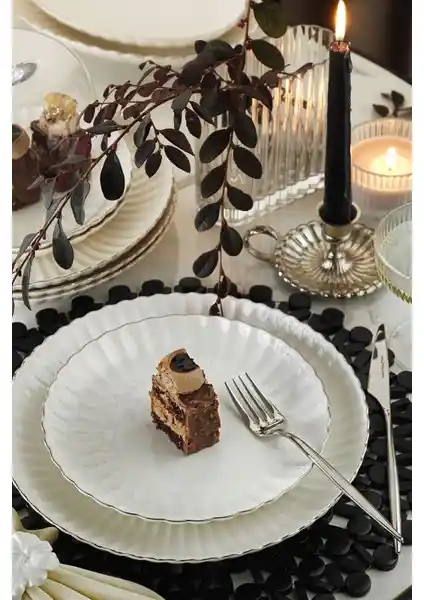 Kütahya Porselen Bone Luz 24 Parça Platin Detaylı Yemek Takımı 6 Kişilik Şıklık ve Zarafet