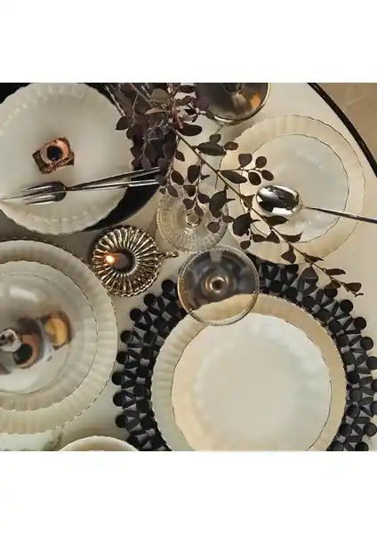 Kütahya Porselen Bone Luz-Form 52 Parça Yemek Takımı Platin File Detaylarıyla Şık Tasarım