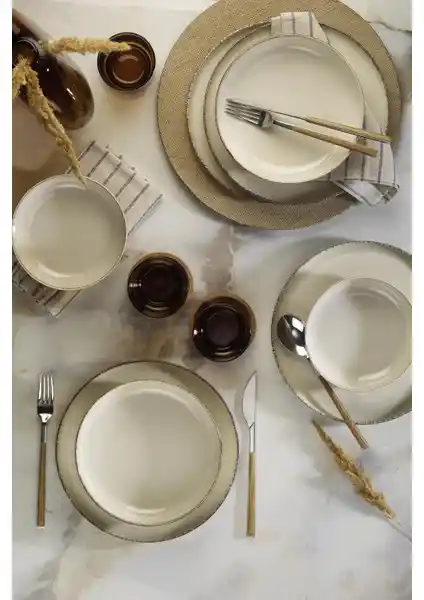 Kütahya Porselen Moderna 12 Parça Tarçın Renkli Yemek Takımı Dört Kişilik Şık Tasarım