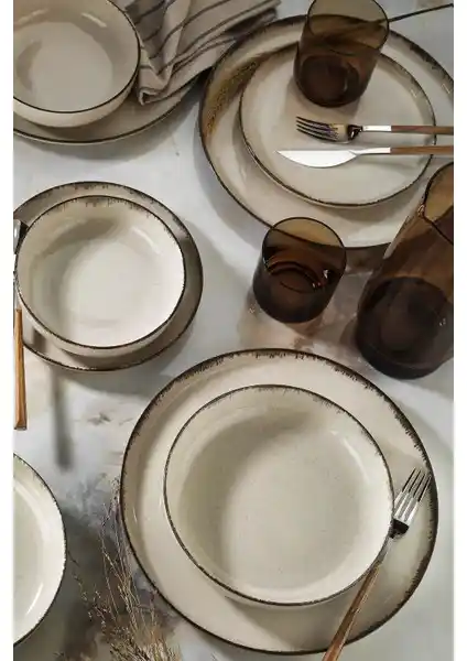 Kütahya Porselen Pearl Moderna 24 Parça Modern Yemek Takımı Tarçın Renkli