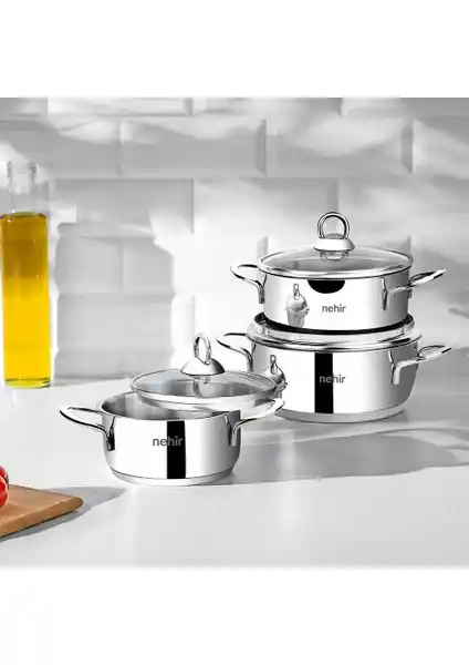 Nehir Silver 6 Parça Paslanmaz Çelik Mini Tencere Seti ile Mutfakta Şıklık ve Dayanıklılık