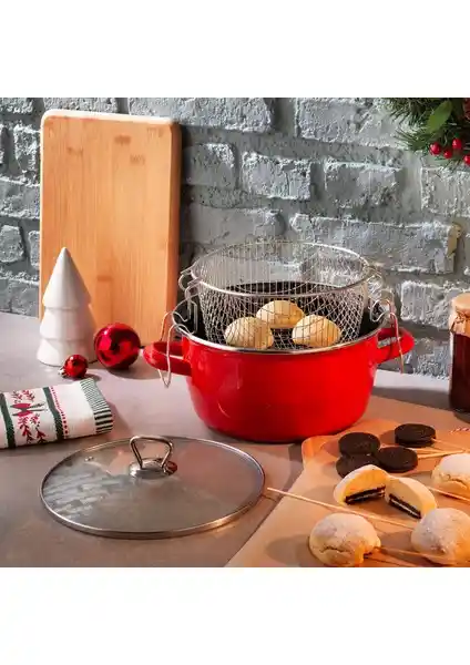 Schafer Fry Çıtır Kızartma Tenceresi 22 cm Kırmızı – Estetik ve Fonksiyonel Mutfak Gereci