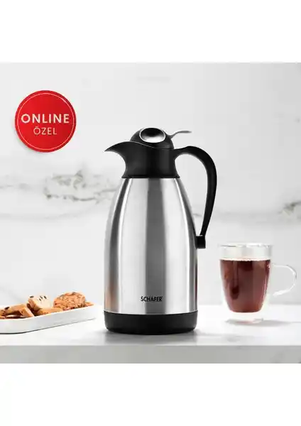 Schafer Kitchen House 2 Litre Çift Katlı Çelik Termos ile Uzun Süre Sıcak ve Soğuk Tutma Özelliği