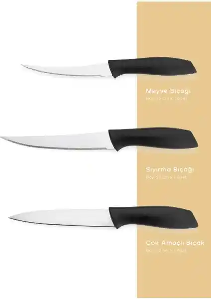 Schafer Quick Chef 3 Parça Bıçak Seti Siyah - Pratik ve Şık Mutfak Çözümü