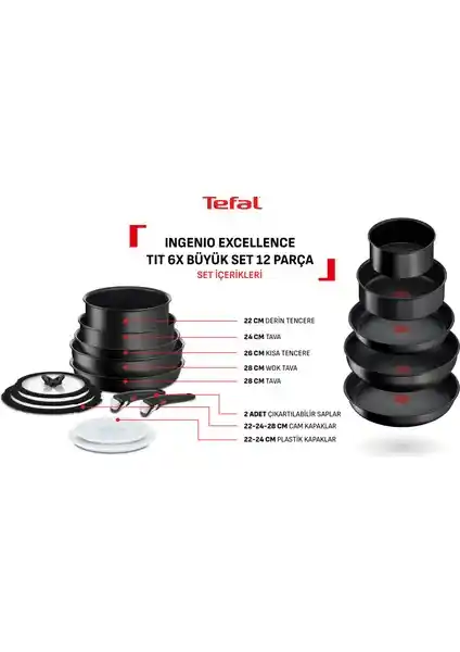 Tefal Titanyum 6X Ingenio Excellence 12 Parça Tencere Seti Yüksek Dayanıklılık ve Fonksiyonellik