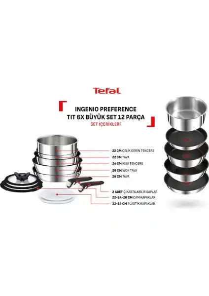 Tefal Titanyum 6X Ingenio Preference 12 Parça Mutfak Seti Yüksek Dayanıklılık ve Performans