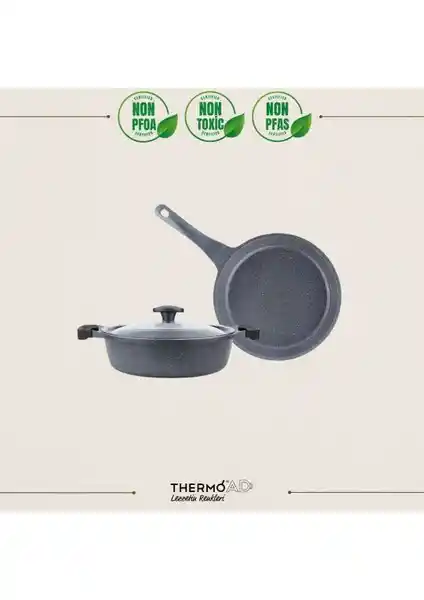 Thermoad Graneu Serisi 3 Parça Gri Tencere Seti Modern ve Dayanıklı Mutfak Gereçleri