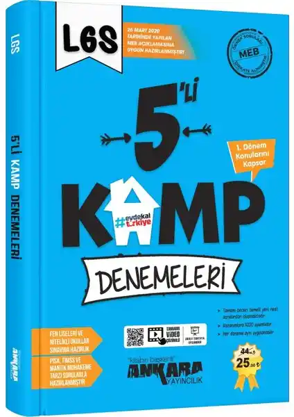 Ankara Yayıncılık 8. Sınıf LGS 1. Dönem Kamp Denemeleri 2020 Sınava Hazırlık için Güncel ve Kapsamlı Kaynak