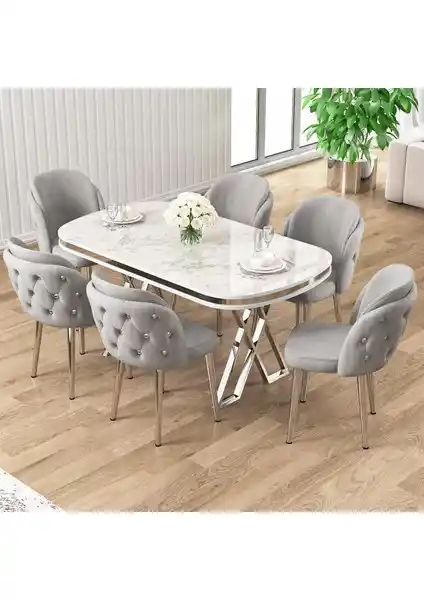 Canisa Zae ve Lai Serisi Beyaz Mermer Desenli Masa Takımları Karşılaştırması