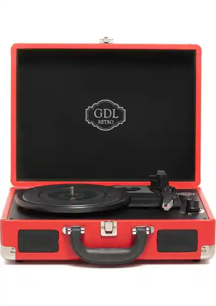 GDL Retro Plak Çalar T317B Pro Kırmızı Bluetooth Şarjlı Vintage Müzik Cihazı