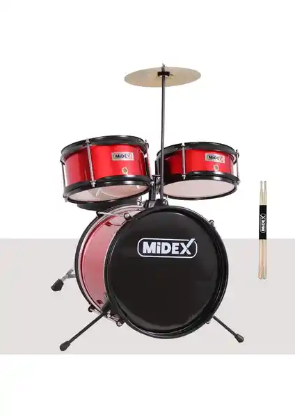 Midex CD300X-RD Akustik Çocuk Baterisi Seti: Müzik Eğitimi ve Eğlence İçin Ideali