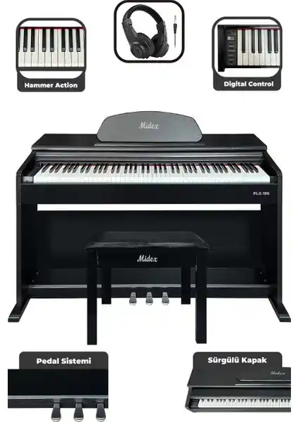 Midex PLX-190BK Siyah Dijital Piyano: Gelişmiş Özelliklerle Profesyonel Müzik Deneyimi
