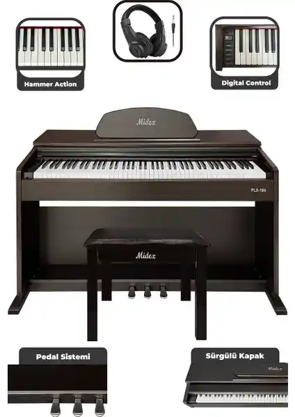 Midex PLX-190SR Gül Ağacı Dijital Piyano: Şık Tasarım ve Üstün Ses Kalitesi